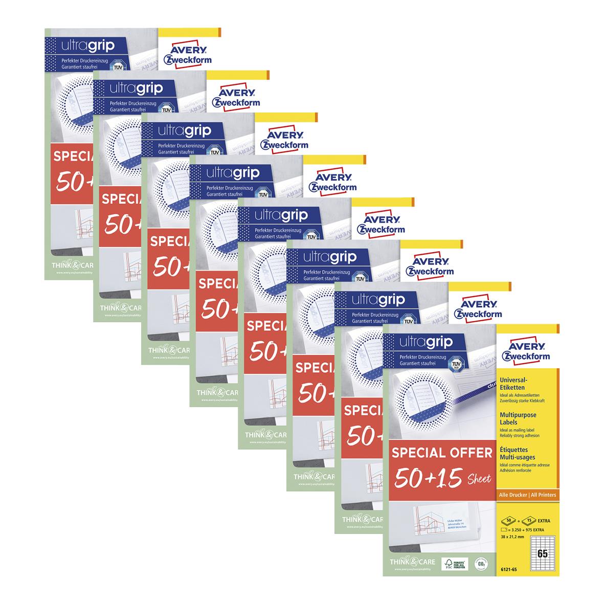 Universaletikett Avery Promo Pack Test 38x21,2mm med flera etiketter i olika färger och storlekar