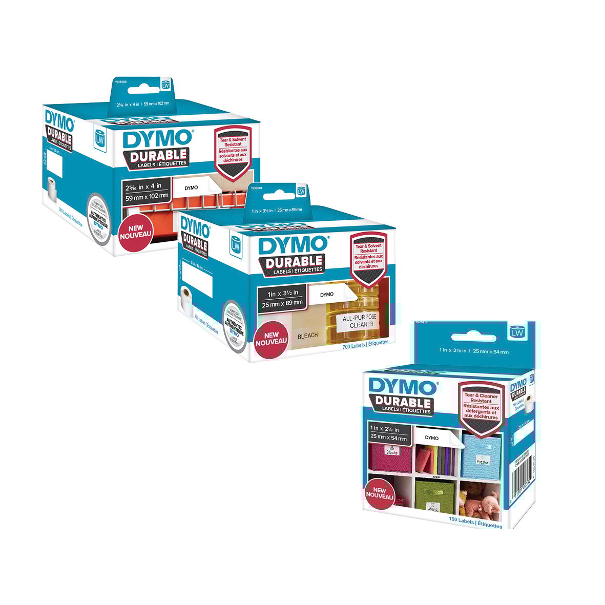 Dymo LabelWriter Durable vita etiketter i tre olika färger