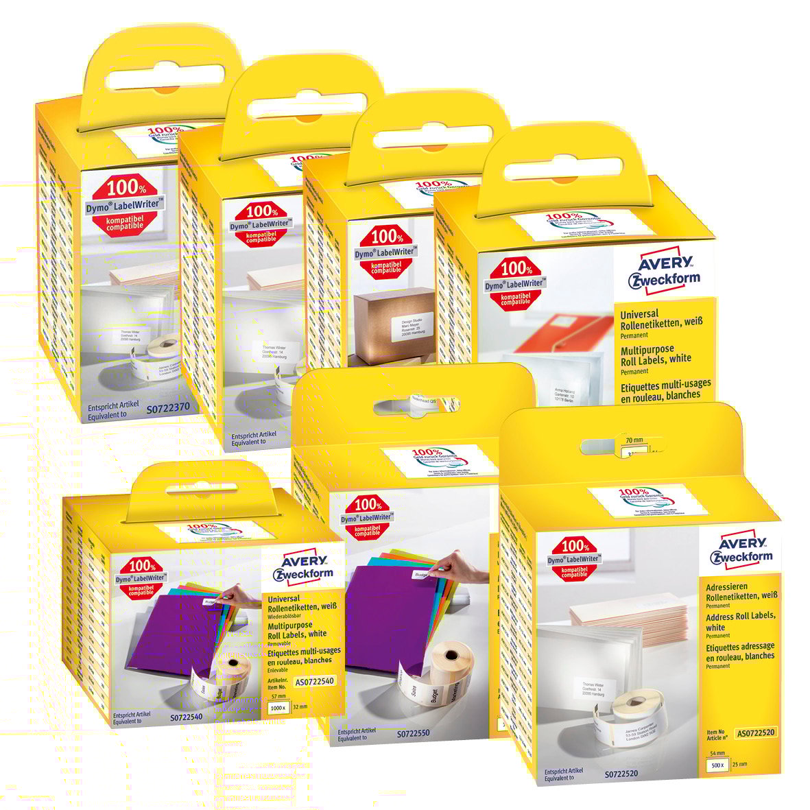 Avery adressetiketter i vit, 25x54mm, i olika förpackningar