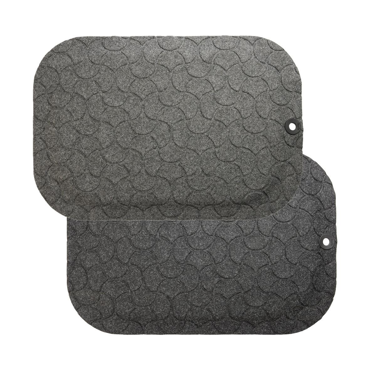 Två arbetsplatsmattor i grått med mönster, storlek 77x53 cm, för stående arbete