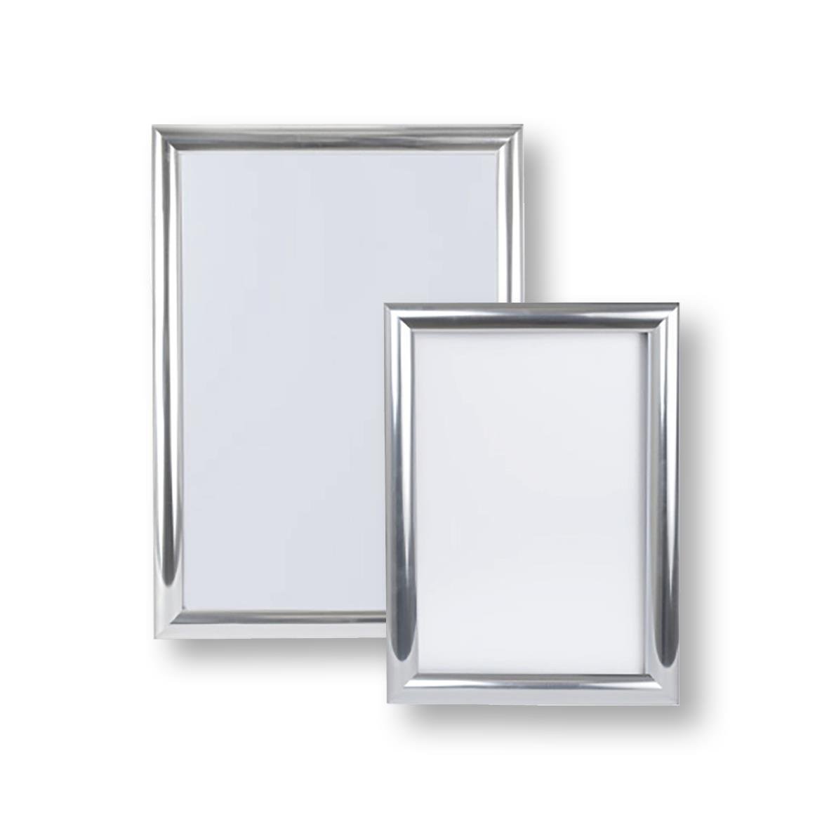 Två polerade silverramar i aluminium, en större och en mindre, med 25 mm bredd