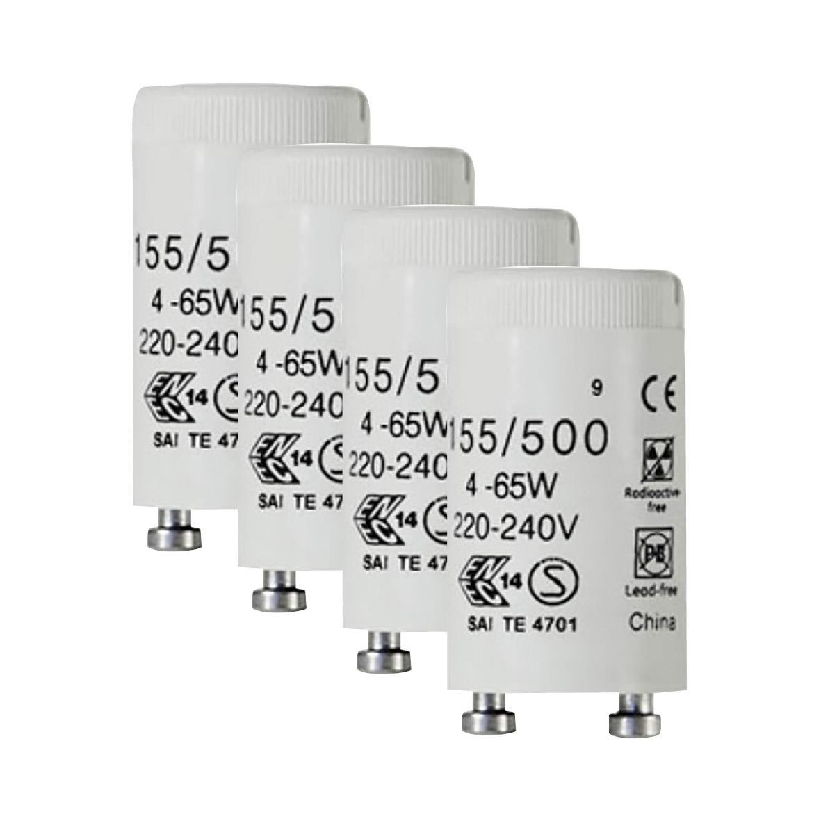 Glimtändare GE i fyra stycken, vita, med märkning och anslutningskontakt