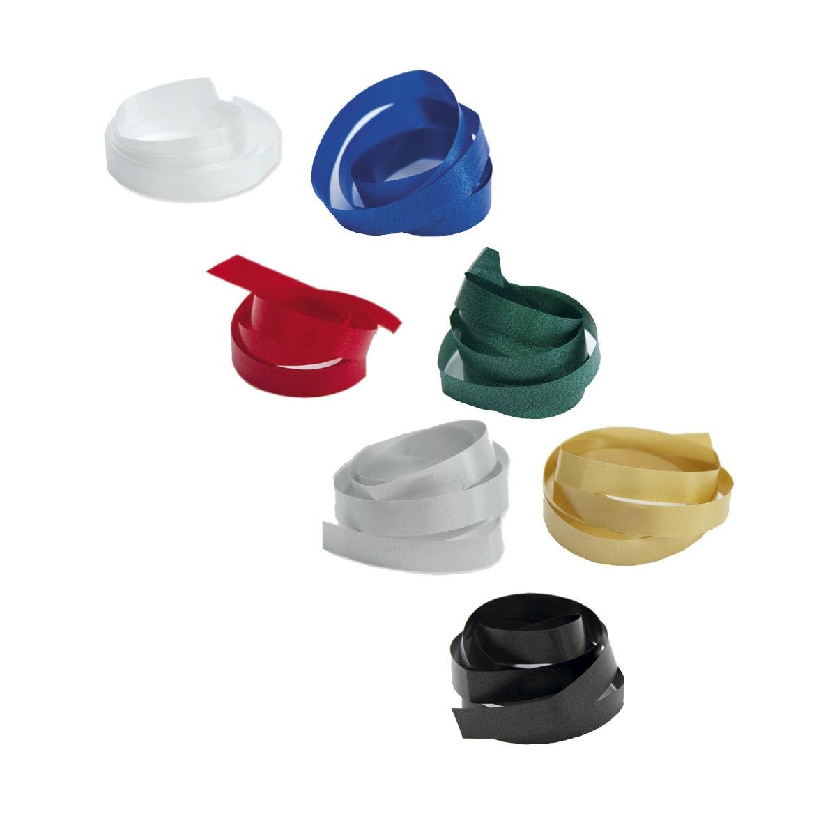 Färgglada presentband av poly 10mm x 250m i vitt, blått, rött, grönt, vitt, gult och svart