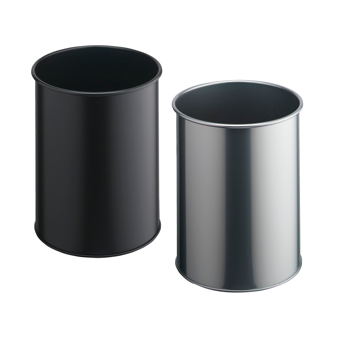 Rund papperskorg i metall, svart och silver, 15 liter