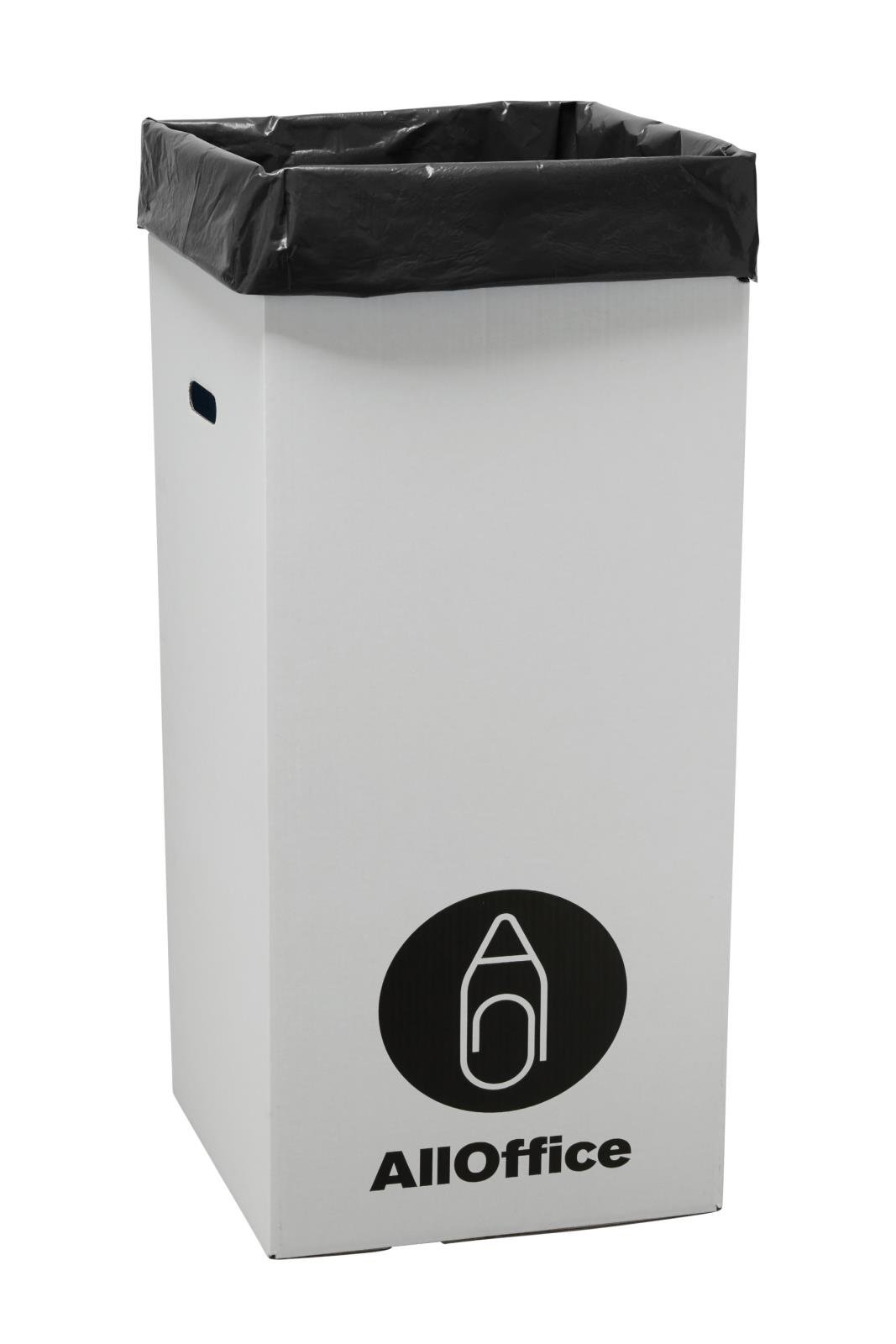 Papperskorg AllOffice Wellpapp med svart plastpåse och tryckt ikon för papper