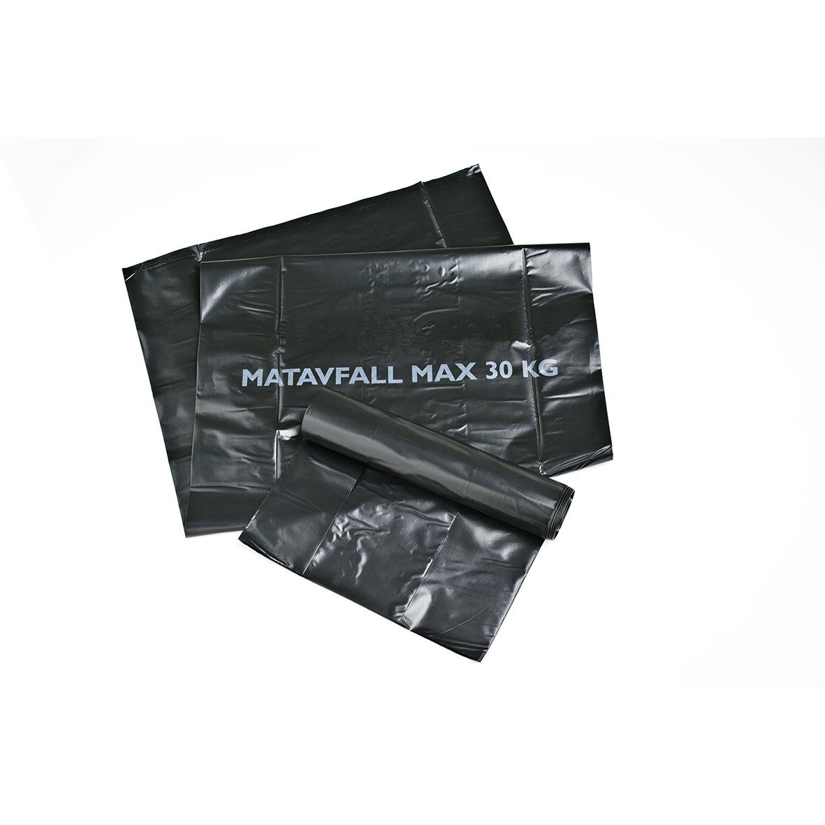 Svarta sopsäckar för matavfall, 60L, 550x1050mm, 0,08mm tjocklek, max 30kg