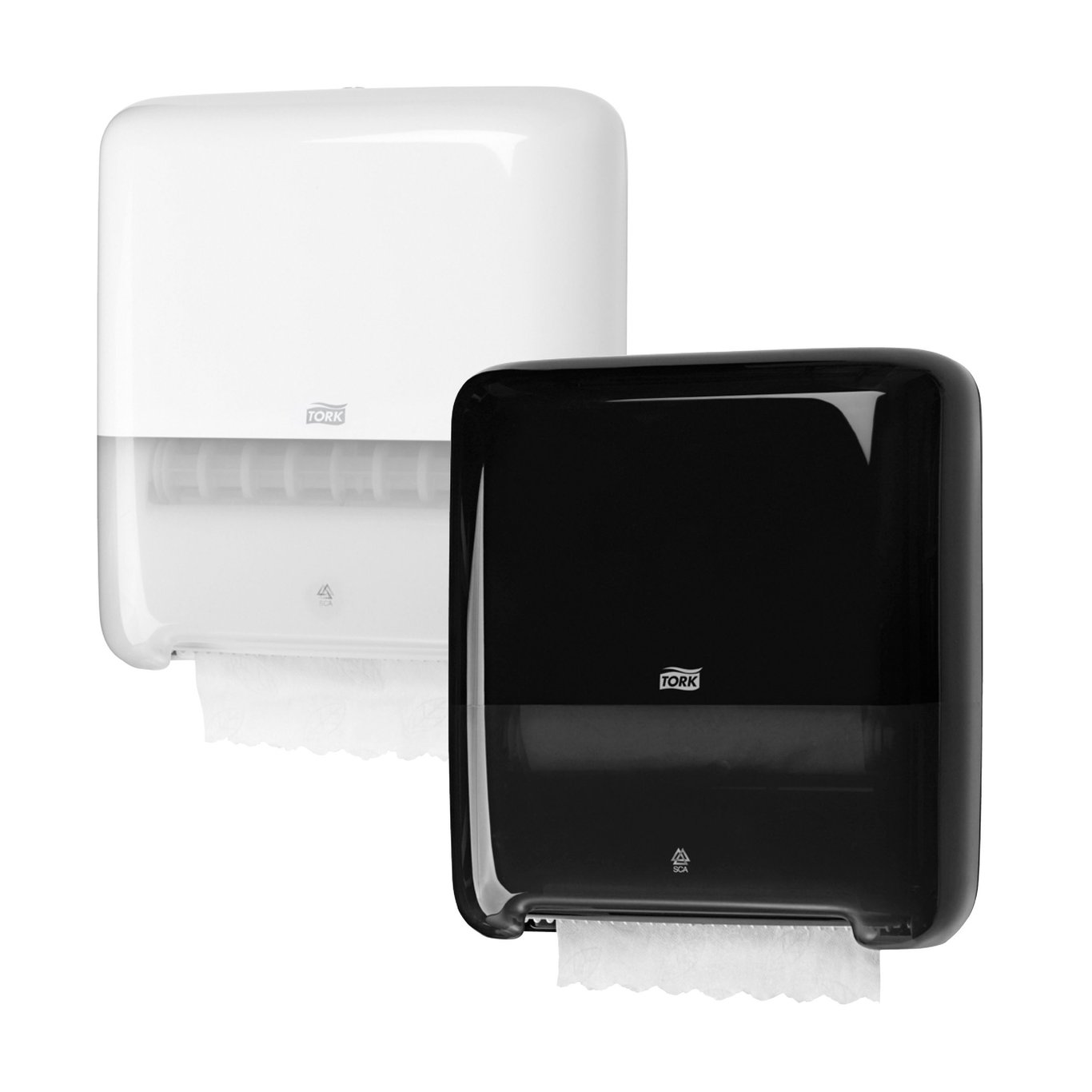 Dispenser för pappershanddukar i vitt och svart, automatiskt Tork H1 Matic
