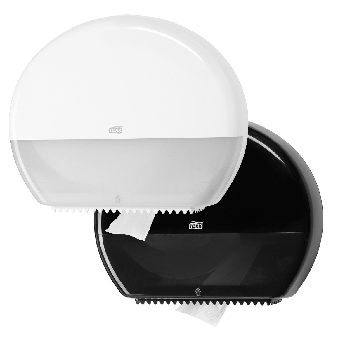 Väggmonterat toalettpappersdispenser Tork T1 Jumbo i vitt och svart