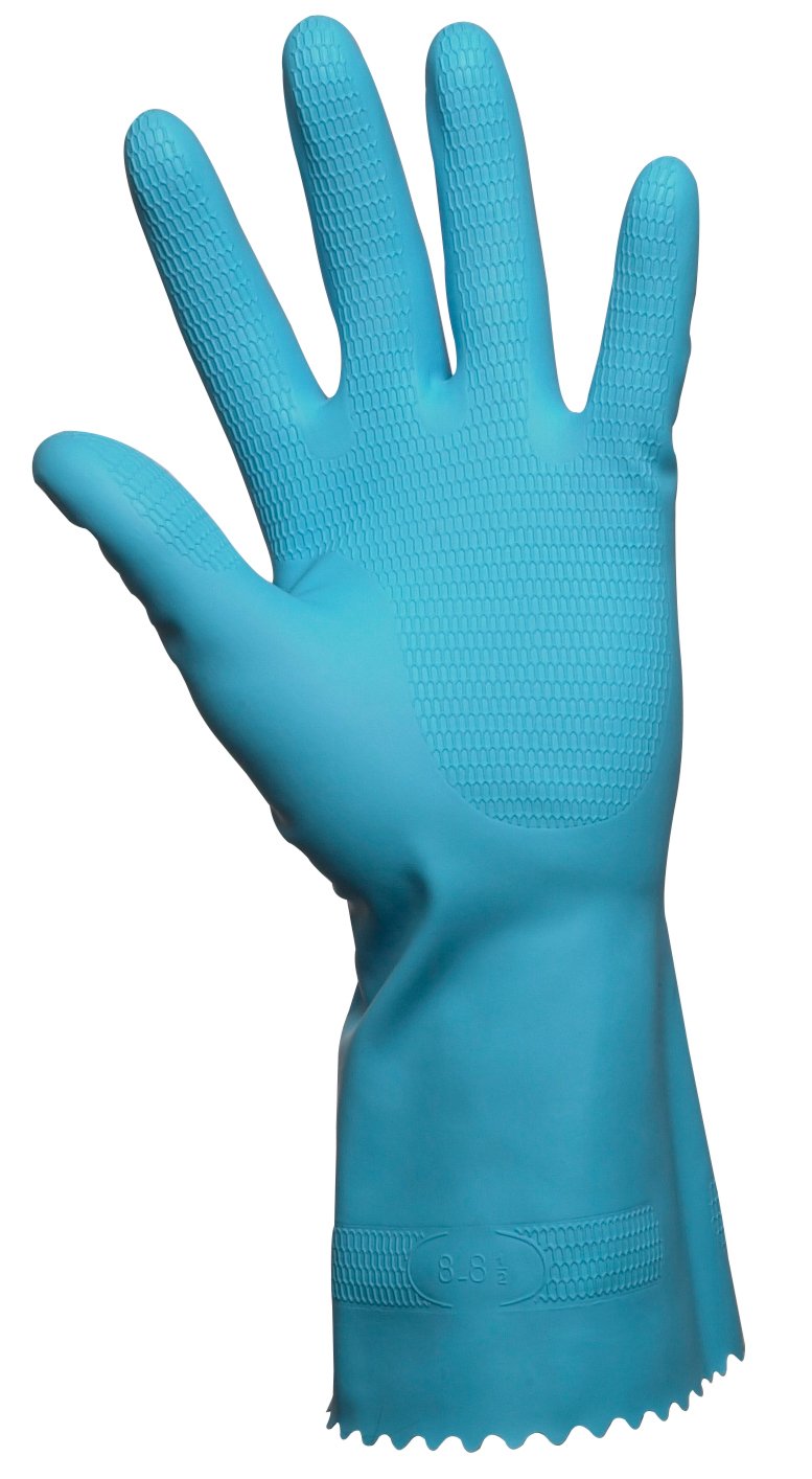 Blå flergångshandske Nova 45 Latex Velour med textur på fingertopparna