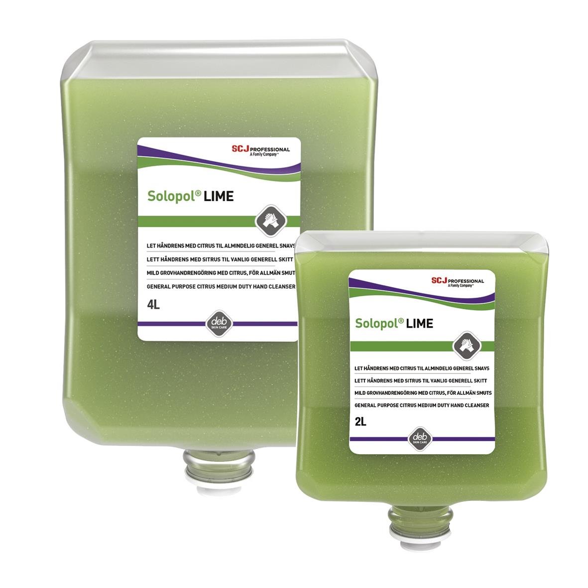 Handrent SCJ Professional Solopol Lime i två behållare, en 4L och en 2L, med grönt rengöringsmedel