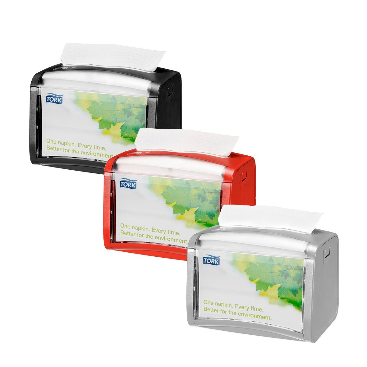 Servettdispenser Tork Xpressnap N4 Bordsmodell i svart, rött och silver