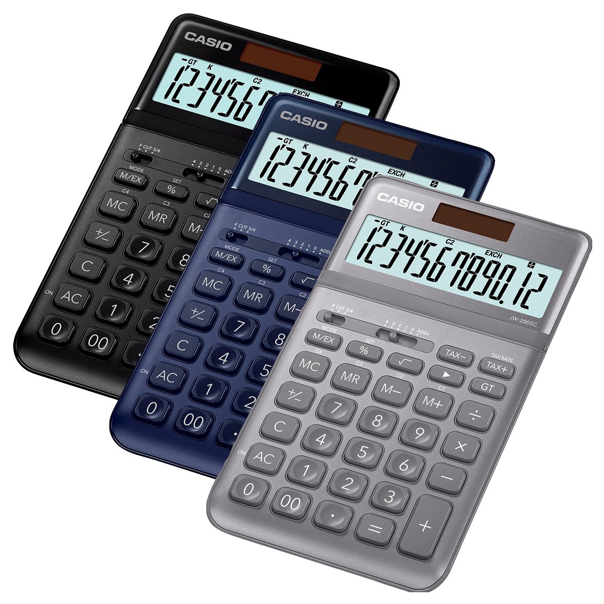 Svart Casio JW-200SC bordsräknare med stor display och många funktioner