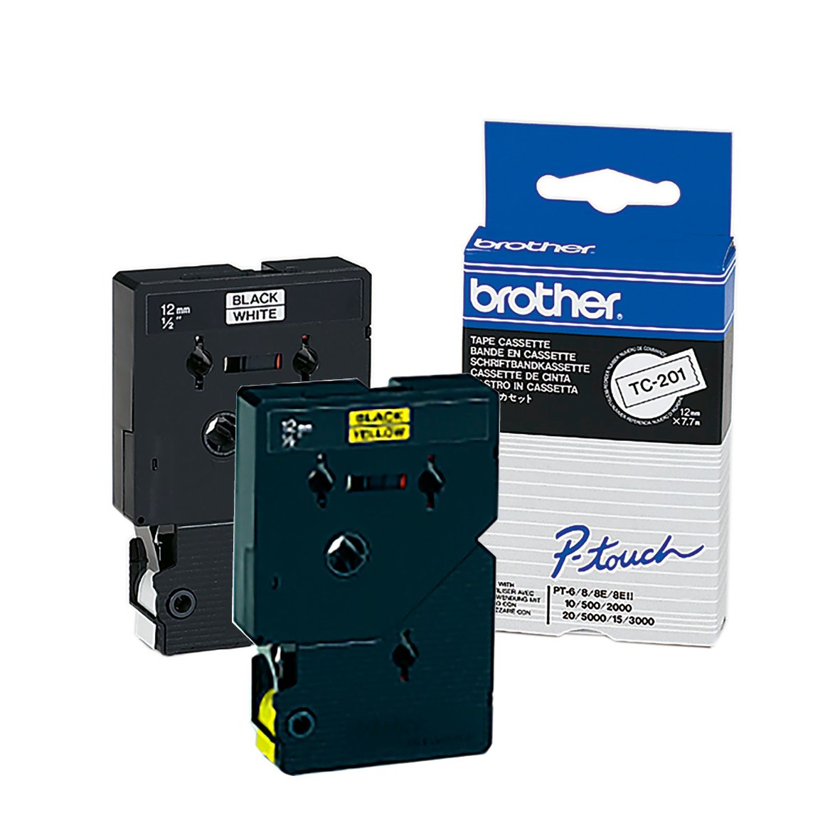 Märkband Brother 12mm TC svart och vitt med förpackning