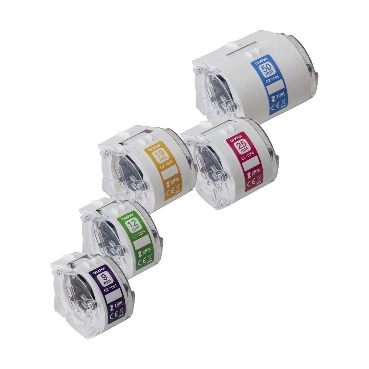 Färgglada etikettbandrullar för Brother CZ skrivare i olika färger