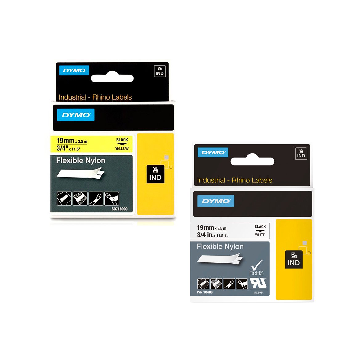 Flexibelt nylonmärksband Dymo 19mm svart och gult