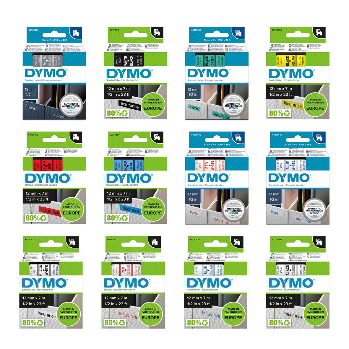 Dymo D1 märkband 12mm svart/klar, 7m, för märkning