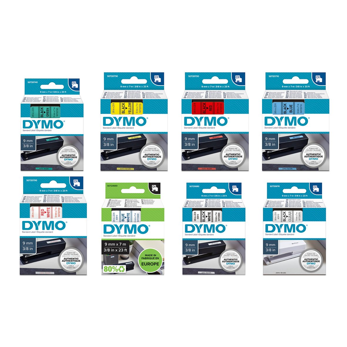 Märkband Dymo D1 9mm i olika färger för märkning