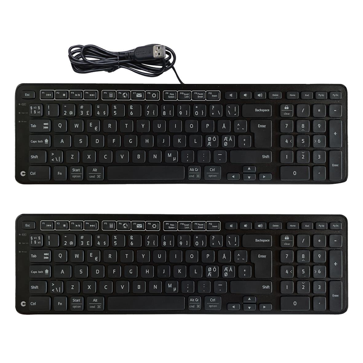 Två svarta tangentbord med kabel, Contour Balance BK, för datoranvändning