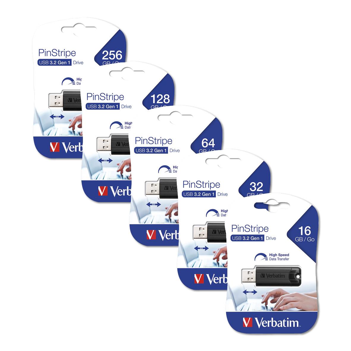 USB-minne 3.2 Verbatim PinStripe Svart