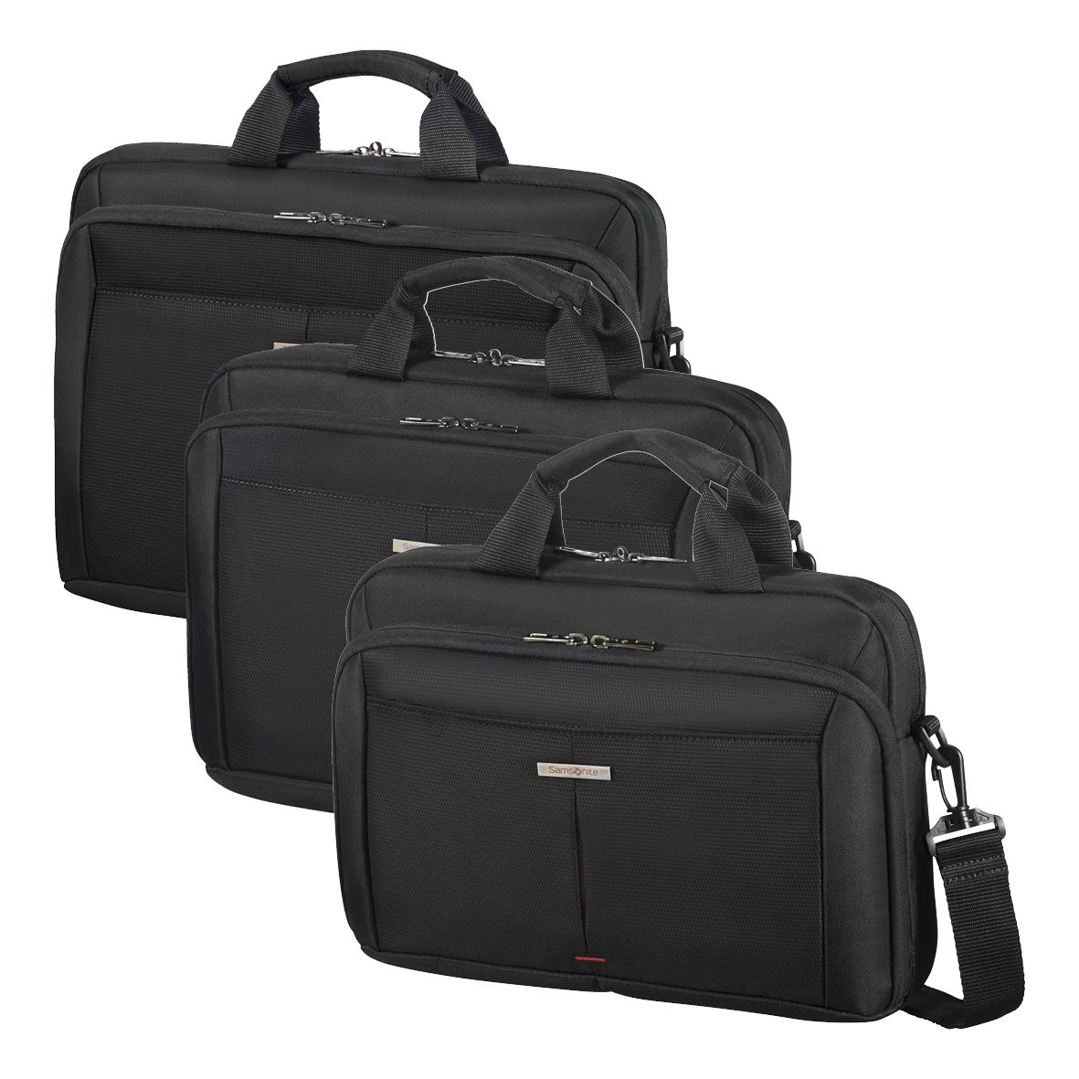 Tre svarta datorväskor av Samsonite Guardit 2 för 13, 15 och 17 tum laptops