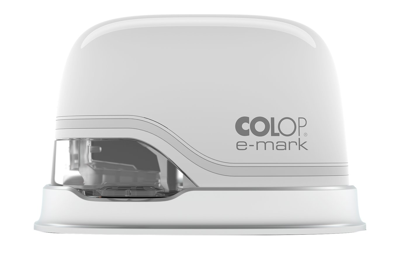 Elektronisk svart stämpel Colop e-mark på vit bakgrund