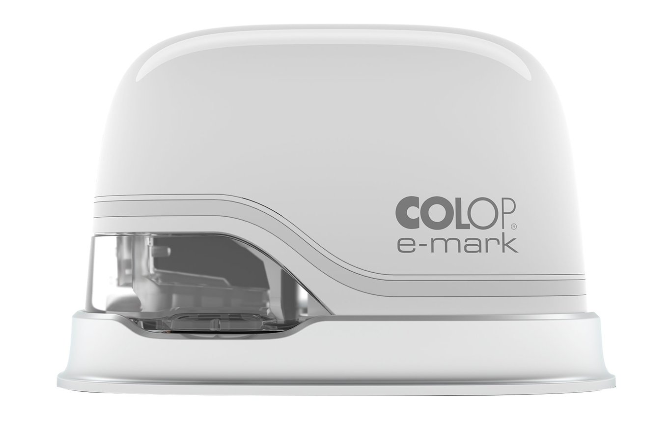 Elektronisk svart stämpel Colop e-mark på vit bakgrund