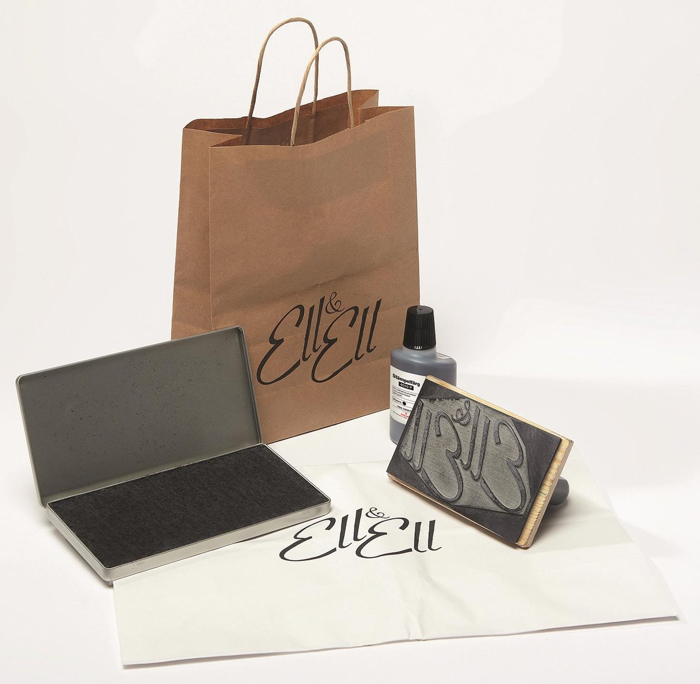 Stämpelkit för bärkassar med stämpel, bläck och papper