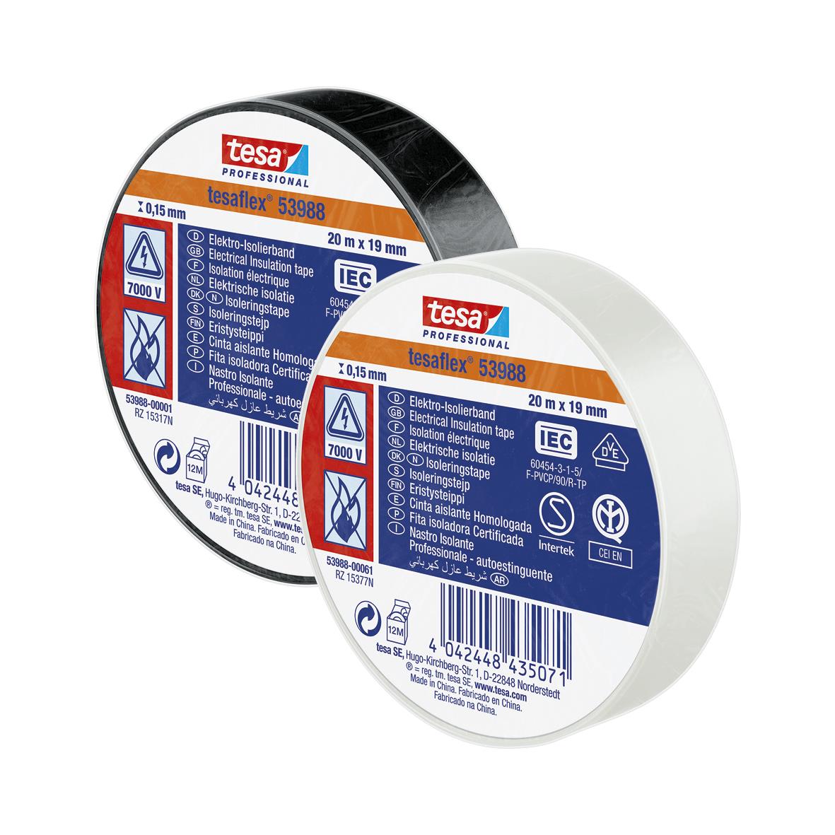 Eltejp Tesa 53988 Professional, 19mm x 20m, svart, elektrisk isolering