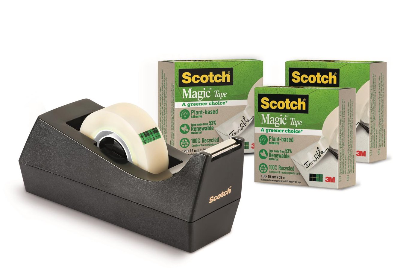 Tejphållare Scotch C38 med tre Magic 810 svart tejp, 33m, inklusive dispenser