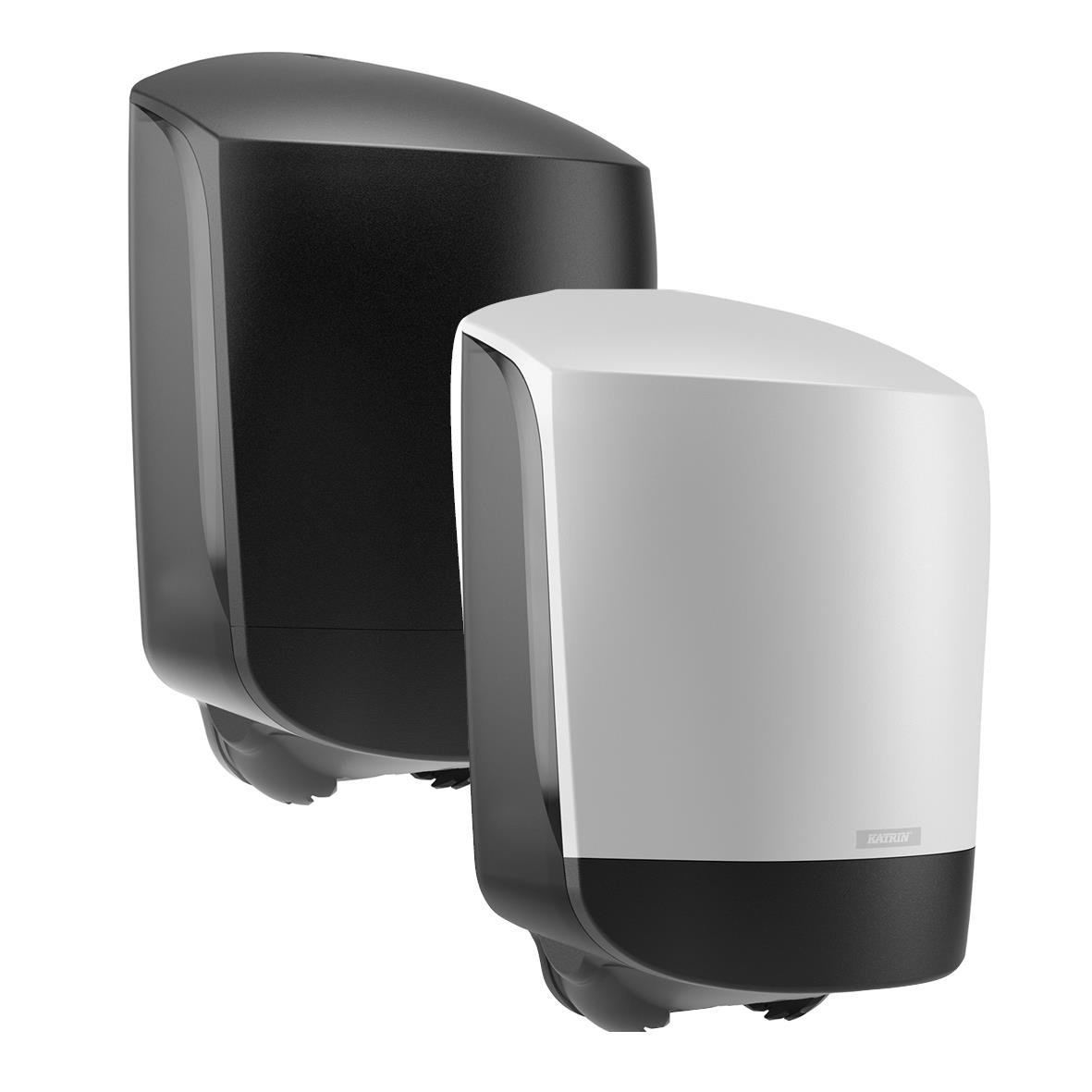 Dispenser för Katrin Centrummatad Torkrulle i svart och vitt