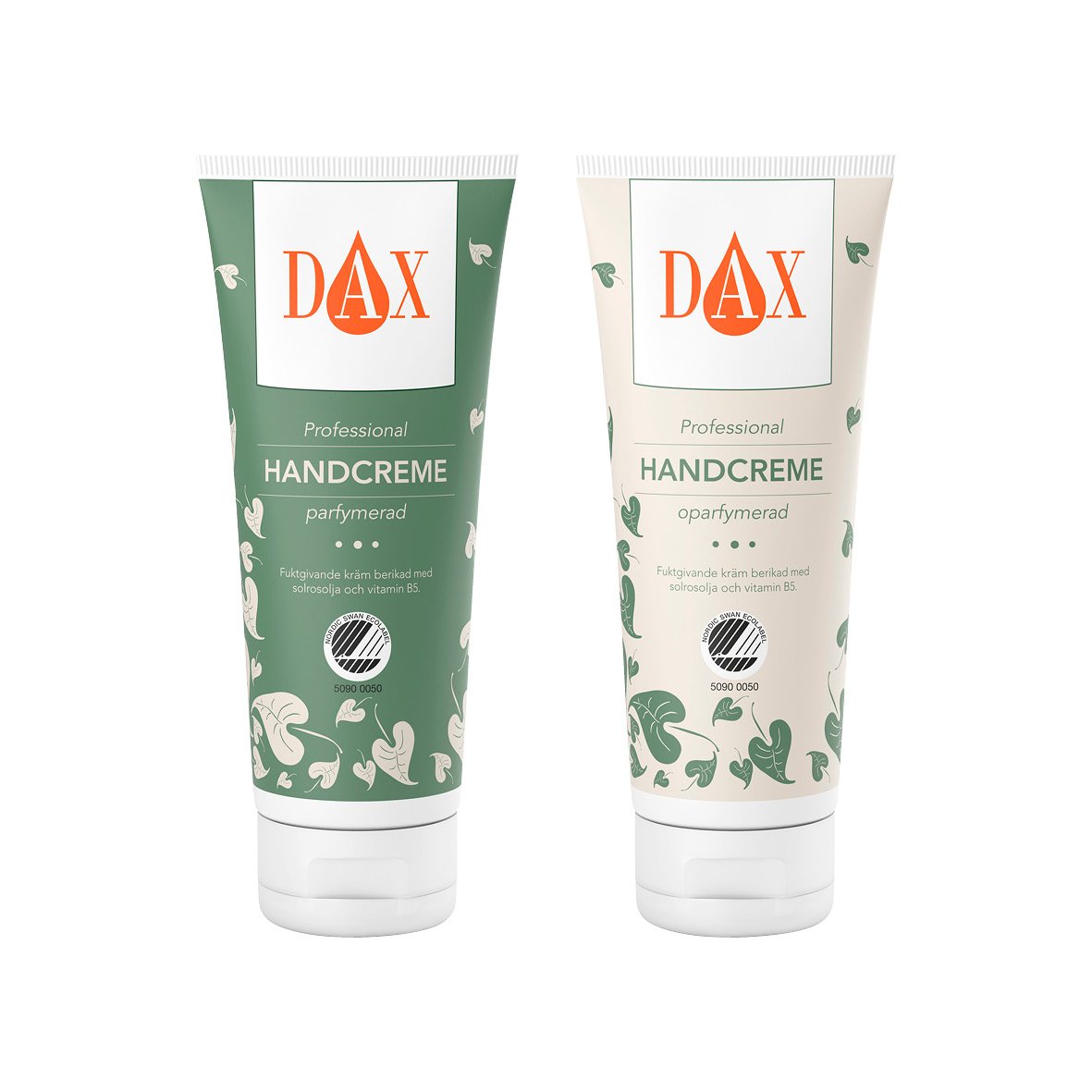 Två tuber handkräm DAX Professional 100ml, grönt och vitt förpackningsdesign