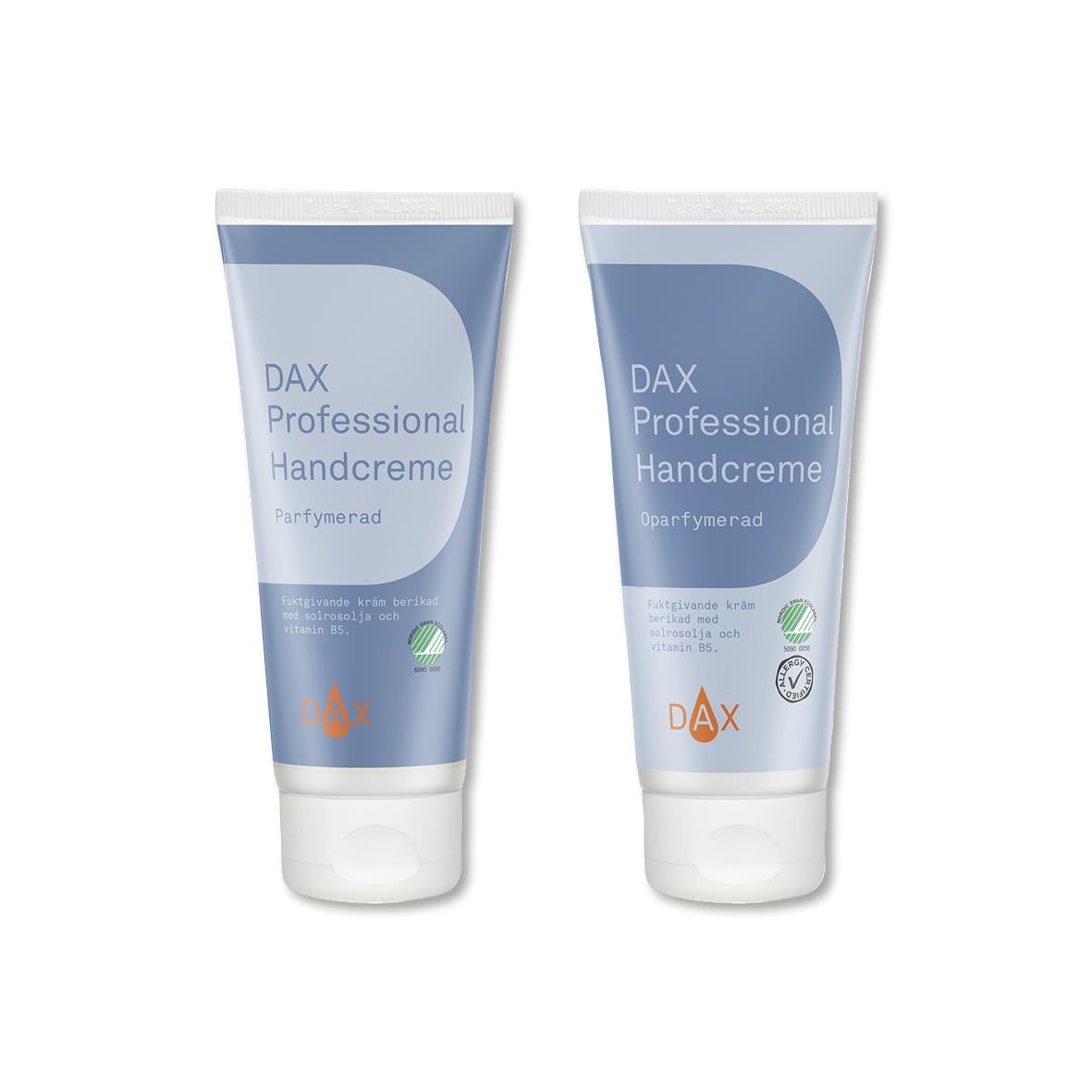 Två tuber handkräm DAX Professional 100ml, grönt och vitt förpackningsdesign