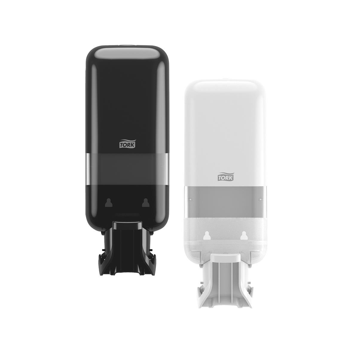 Vit dispenser Tork S4 med armbågsfattning, svart och vit färg