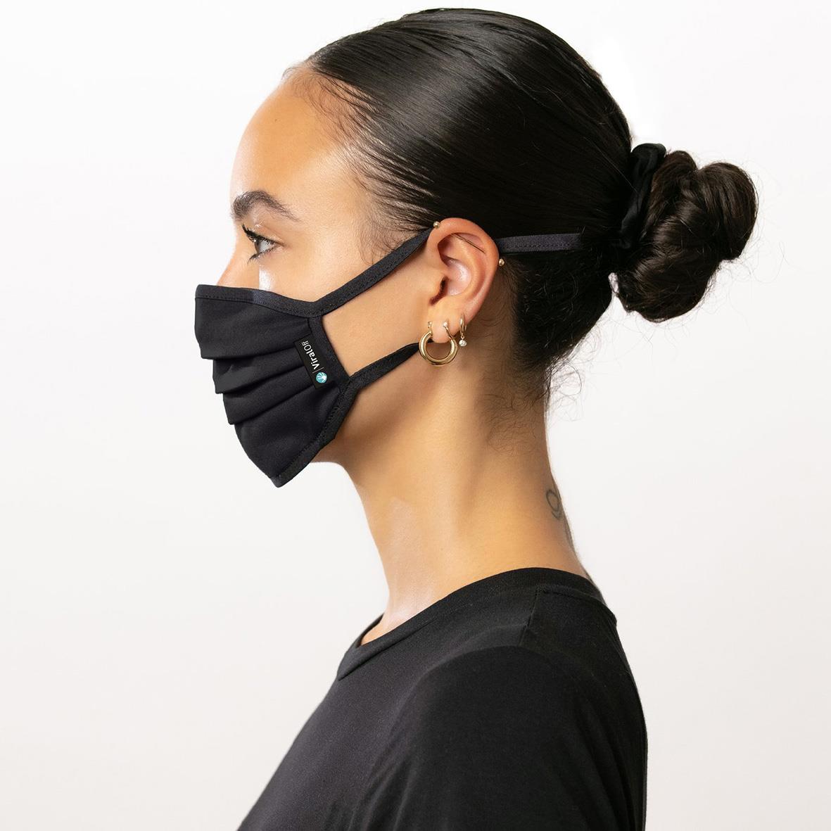 Kvinna i profil med svart munskydd Stogo Waves ViralOff