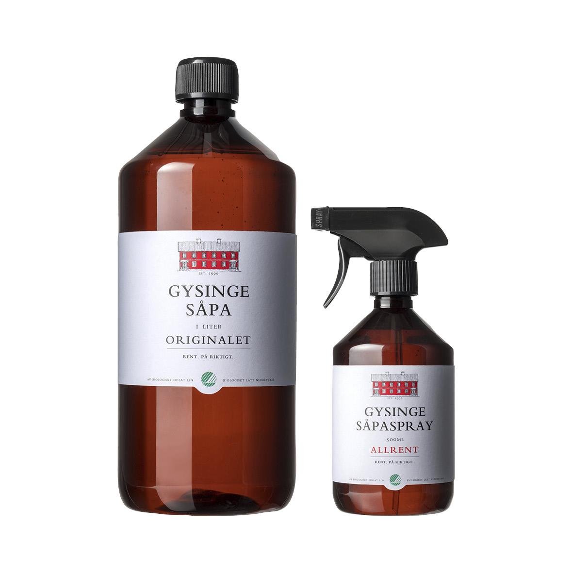Gysinge Såpa i stor flaska och sprayflaska för rengöring och städning