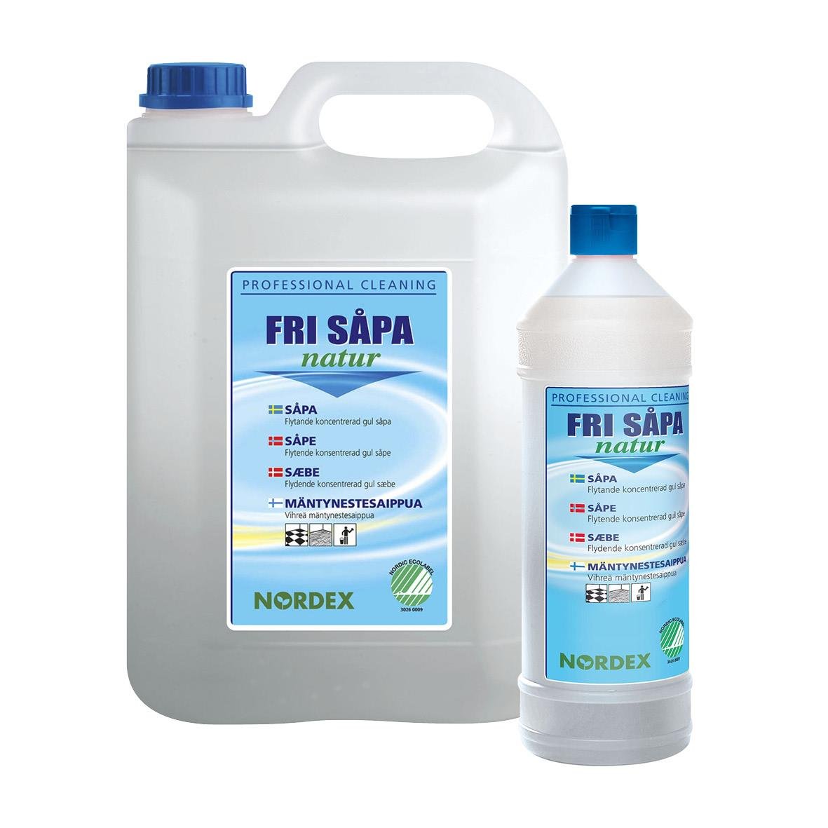 Stor och liten behållare av Såpa Nordex Fri Natur för rengöring