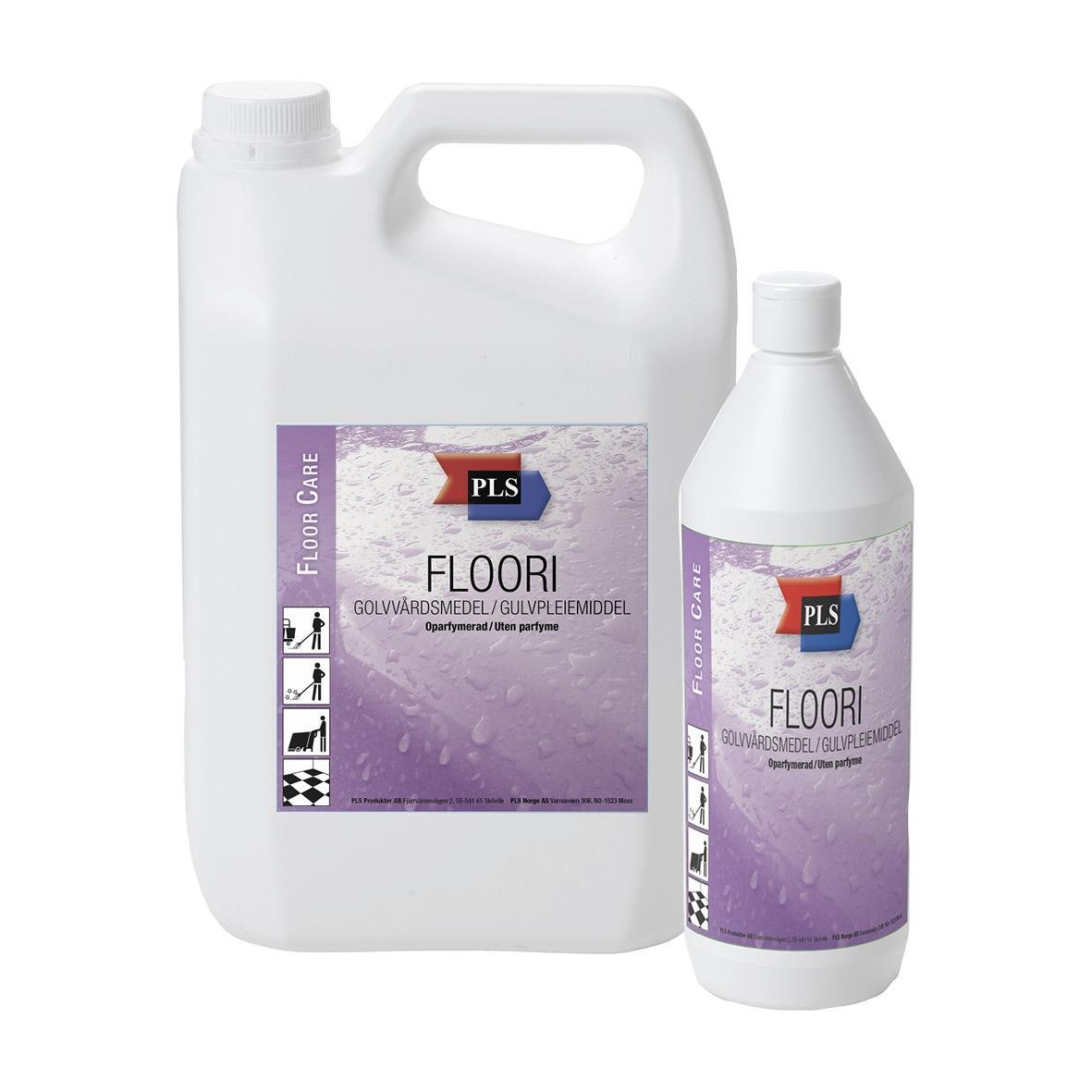 Golvvård PLS Floori oparfymerad i stor och liten flaska