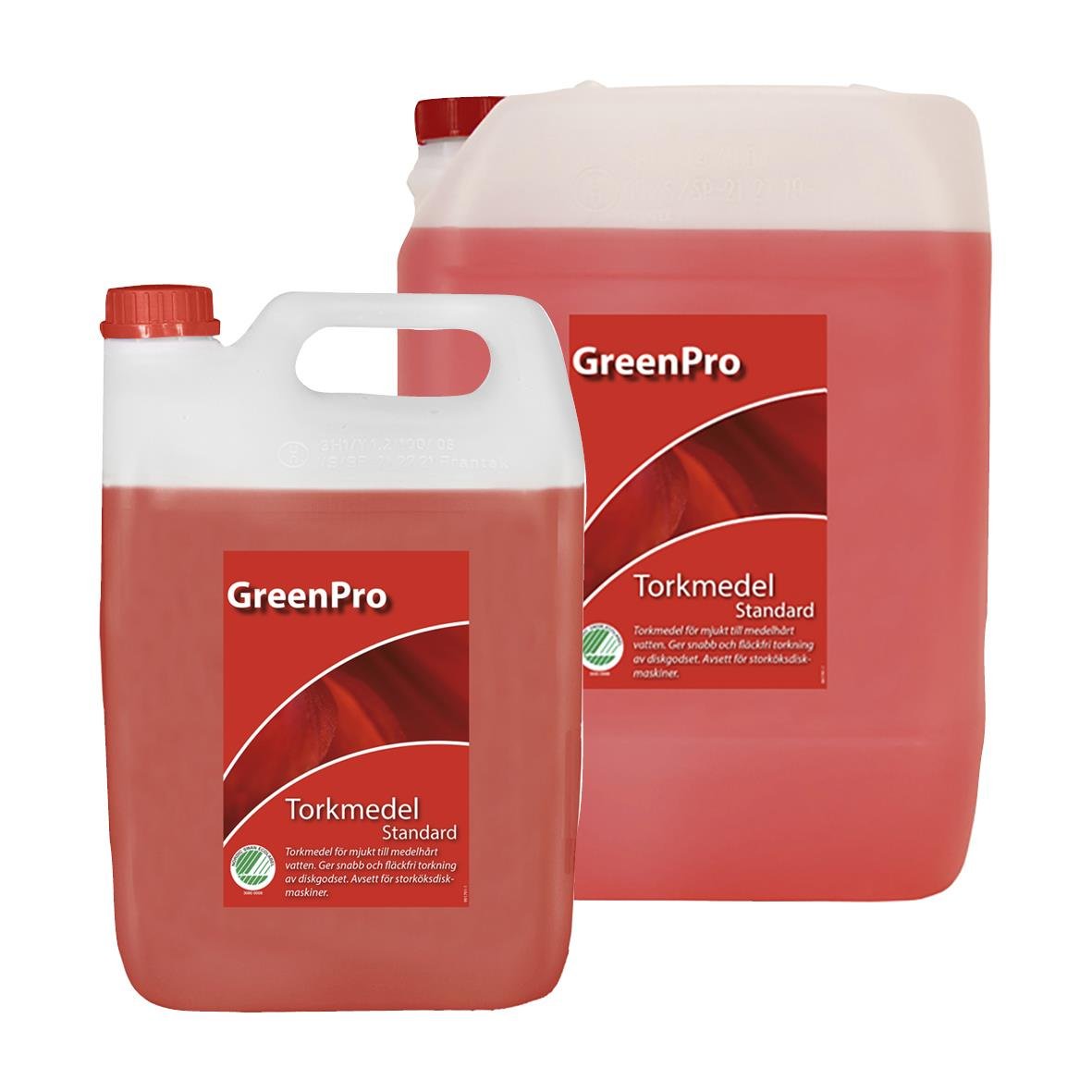 Torkmedel GreenPro Standard i två stora behållare, röd och vit etikett