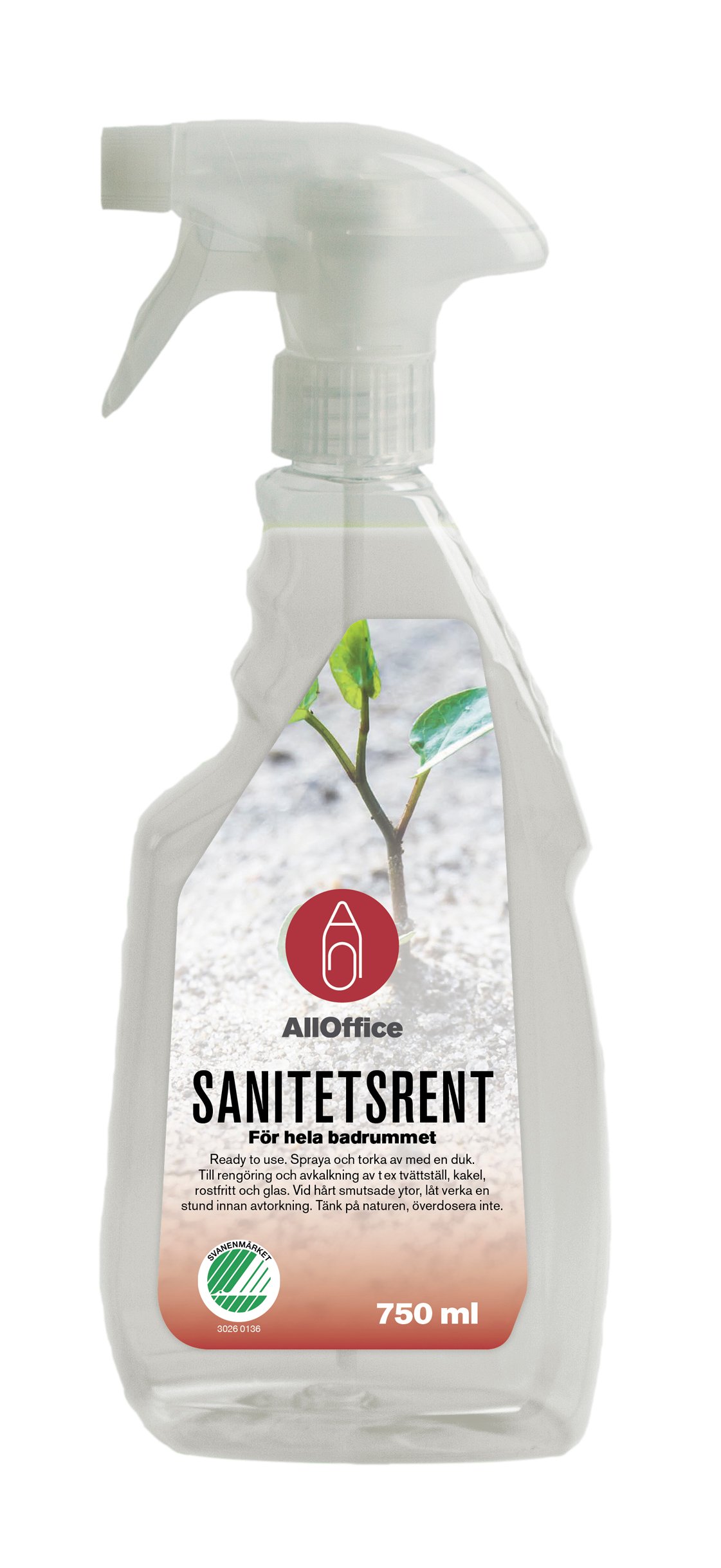 750 ml sanitetsrent spray för hela badrummet med växtbaserad formula
