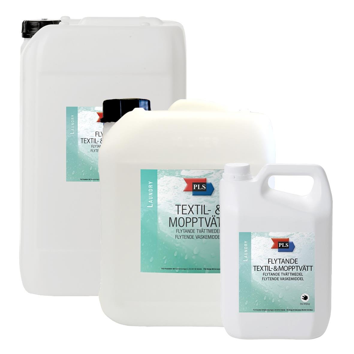 Tre vita behållare med textil- och mopptvätt 5L från PLS