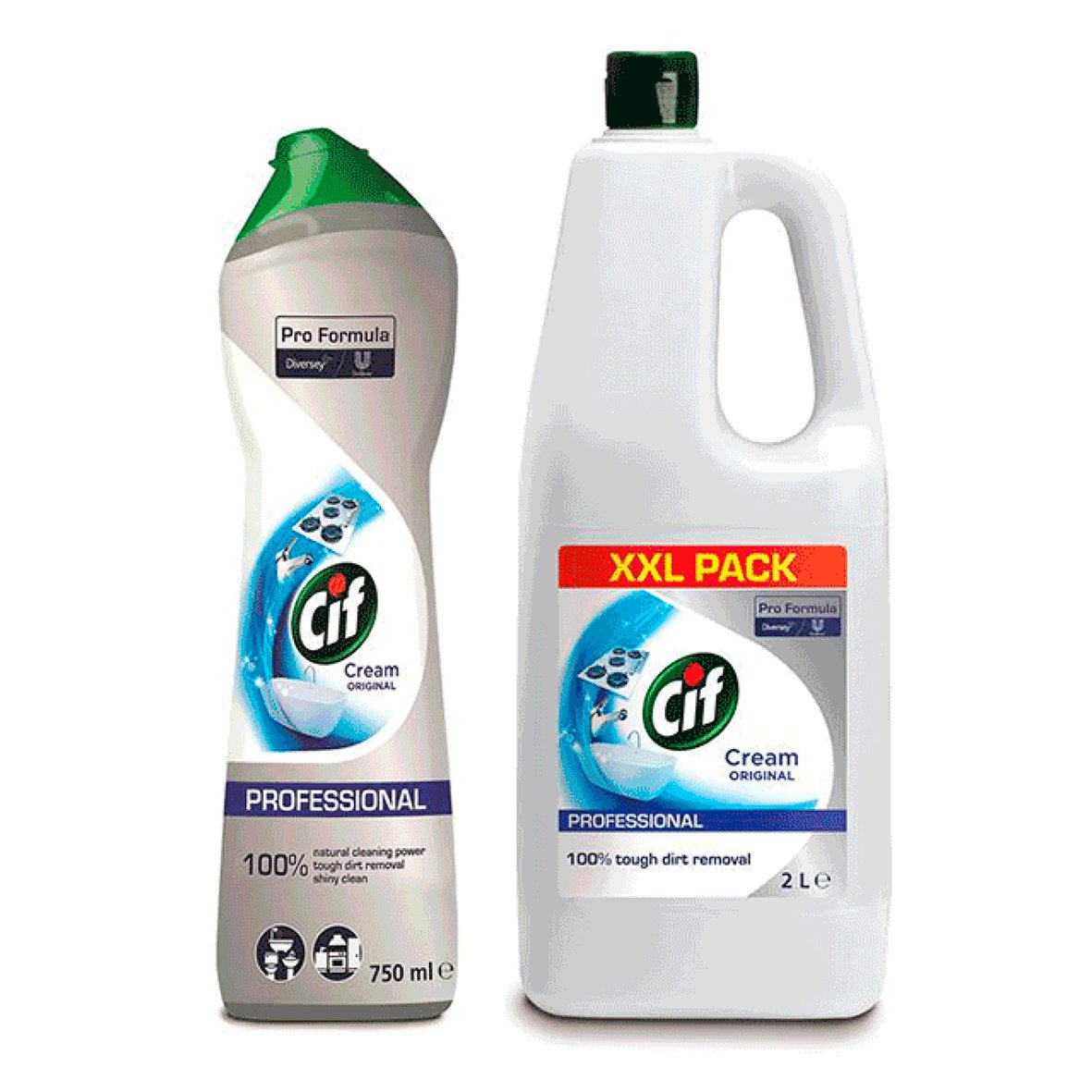 Skurcreme Cif Professional Cream i två förpackningar, en liten och en stor XXL-pack