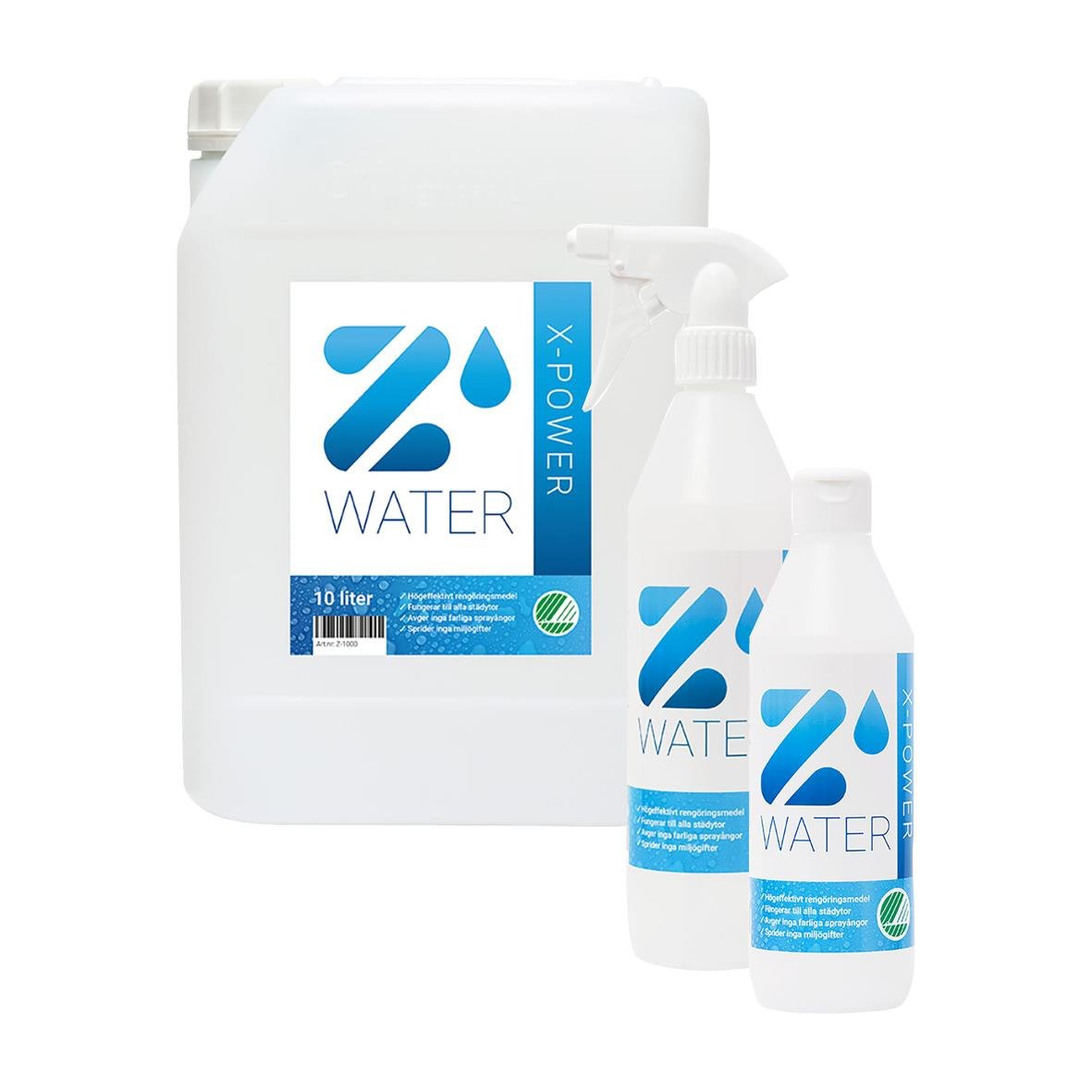 Alkaliskt vatten Z-Water X-Power i stora och små förpackningar