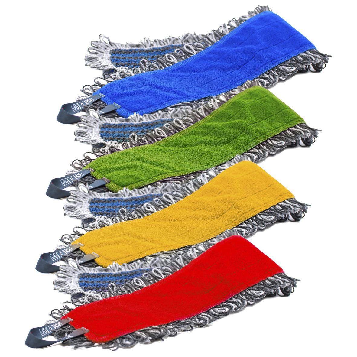 Kombimopp PLS Larry 60cm i blå, grön, gul, röd med mikrofiber och skrapkant