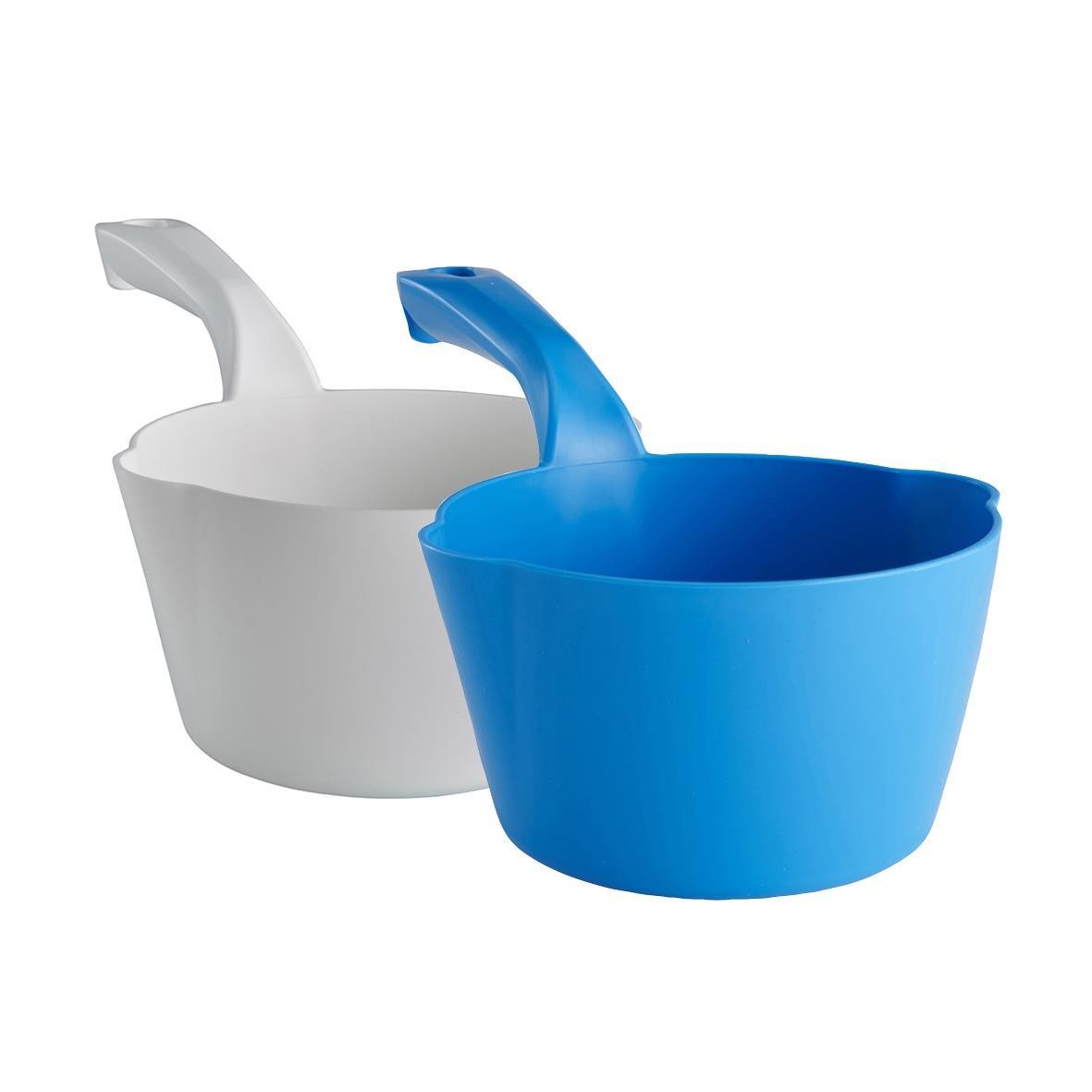 Två rundskopor Vikan, en vit och en blå, med handtag