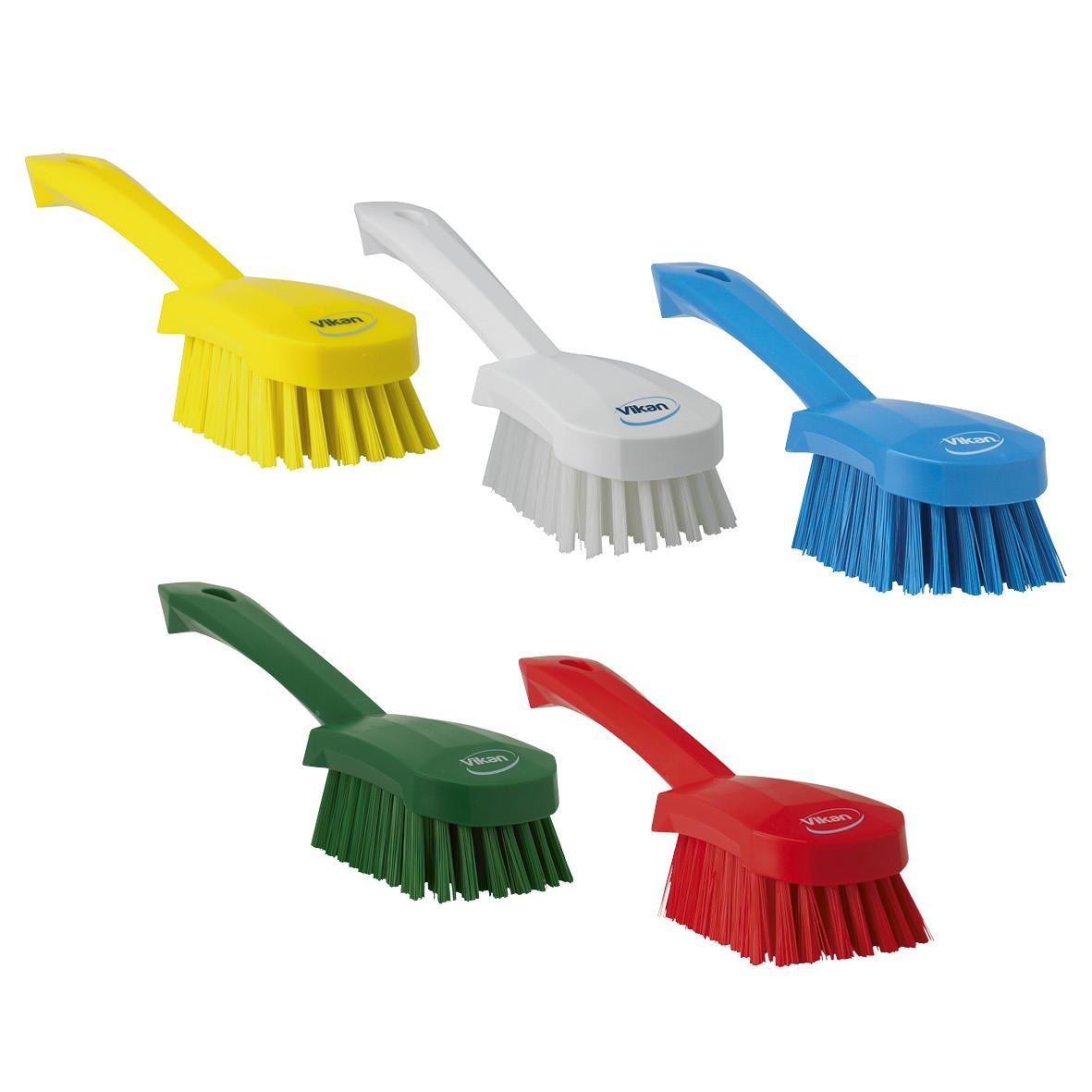 Handborste Vikan med kort skaft i gult, vitt, blått, grönt och rött, 270mm, hård borstning