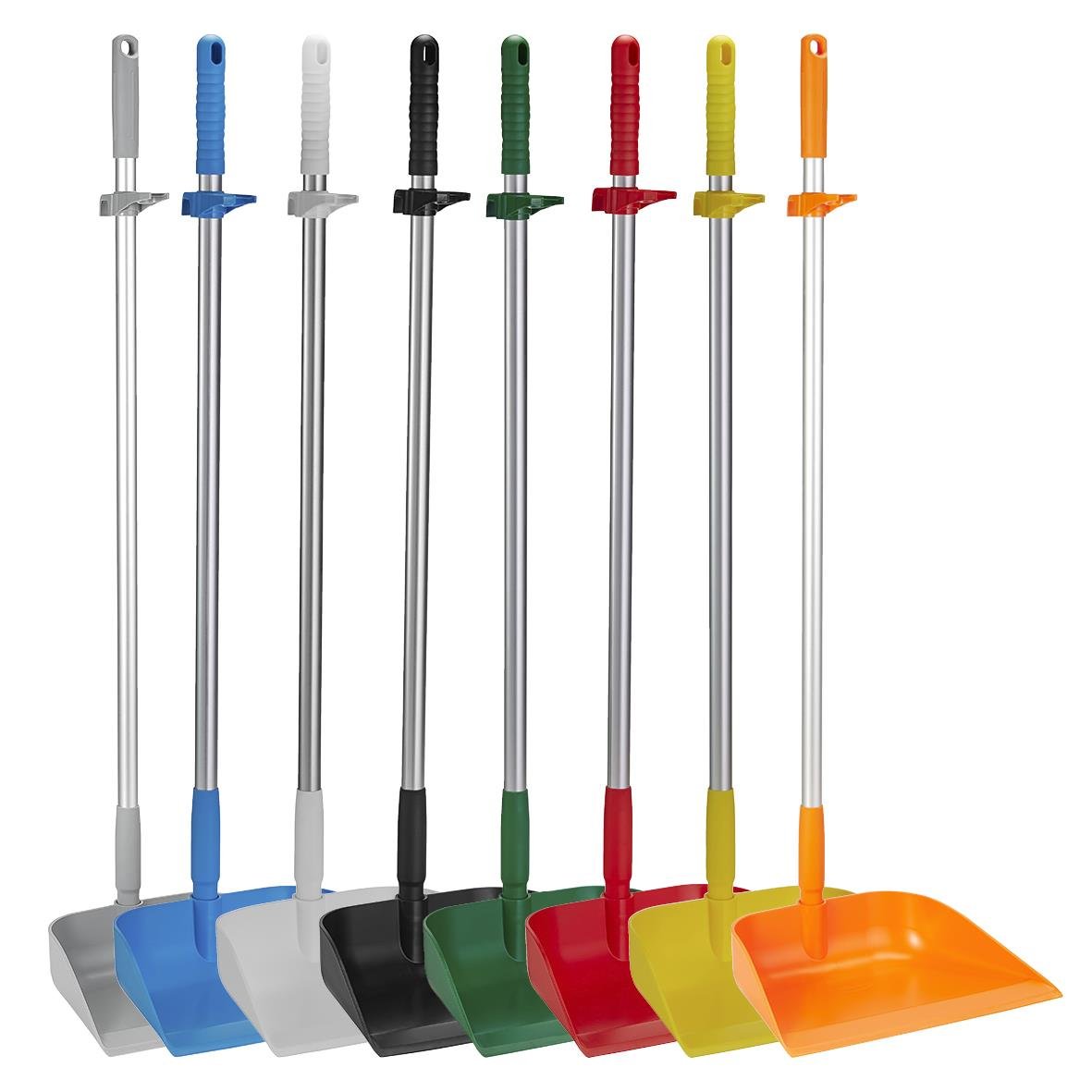 Sopskyffel Vikan stående 330mm i olika färger med plasthandtag och stålskopa