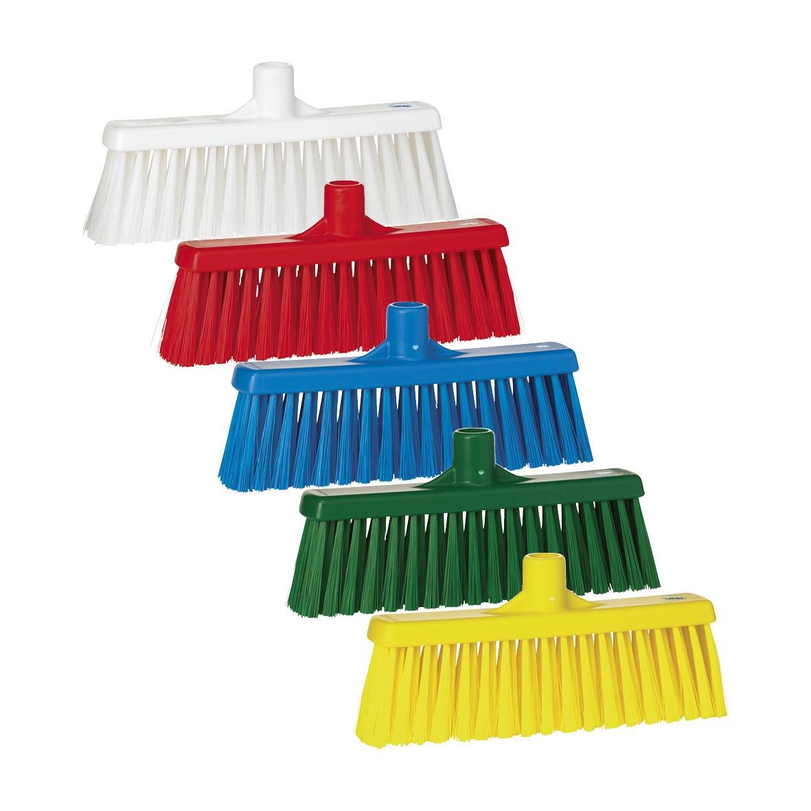 Färgglada borstar med rakt fäste i olika färger: vit, röd, blå, grön och gul