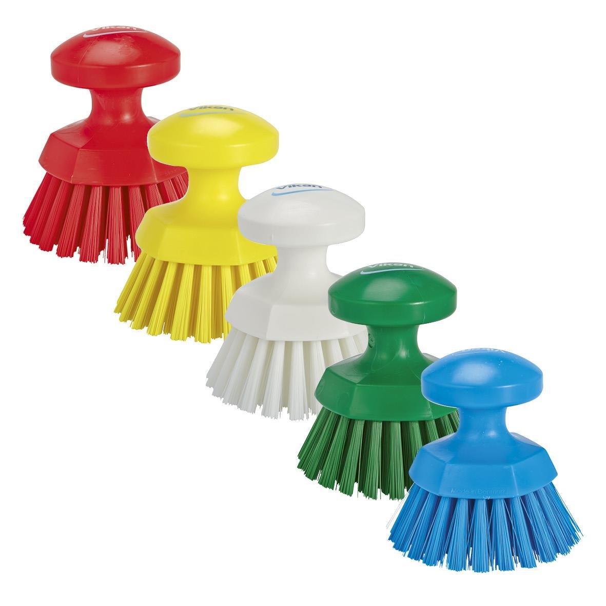 Handborste Vikan Rund Hård i olika färger: röd, gul, vit, grön och blå