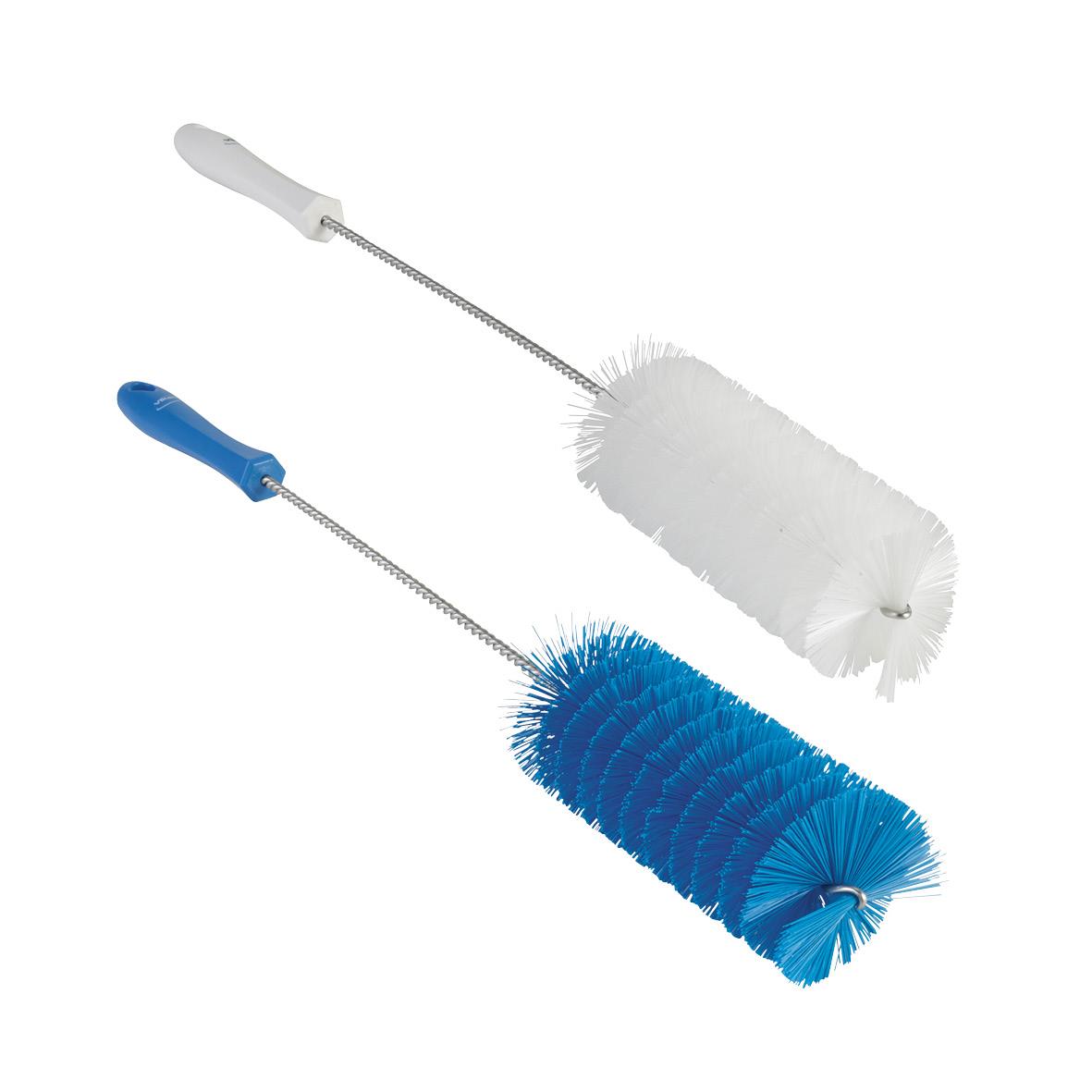 Två rörrensare med skumrullar, en vit och en blå, för rengöring av rör