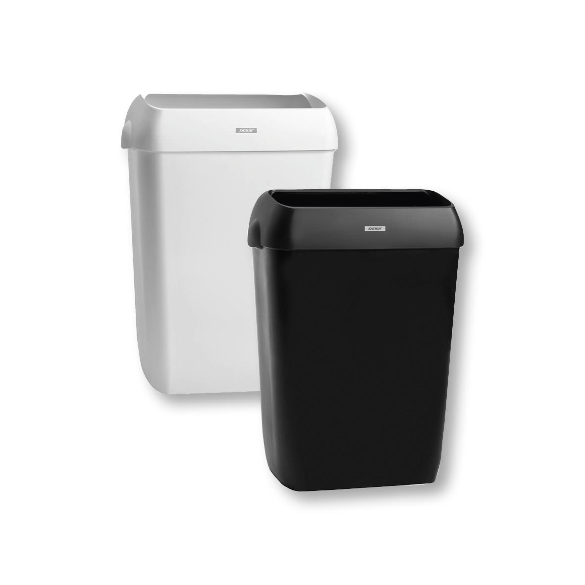 Två papperskorgar med lock, en vit och en svart, 50L kapacitet